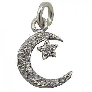 Colgante luna-estrella con piedras platabella rodinado