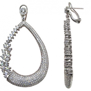Par aros linea premium, colgantes, forma de gota, con piedras blancas, grifas, cierre pasante clip