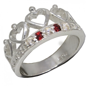 Anillo coronita corazones piedras marrones y blancas
