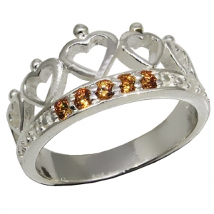 anillo coronita corazones piedras champagne