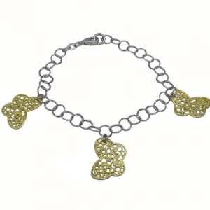 pulsera eslabones redondos con 3 dijes mariposas caladas enchapadas