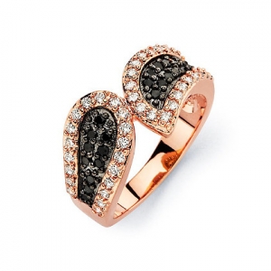 anillo hojas pavee blanco y negro enchapado rosado
