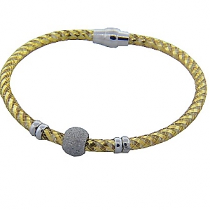 Pulsera imantada escamas amarilla con dona picada blanca