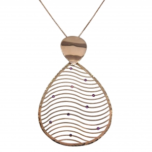 conjunto ovalado, ondeado con piedras rosadas