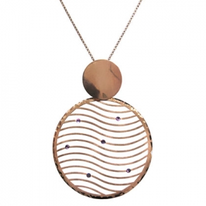 conjunto circulo ondeado, con piedras violetas, rosado