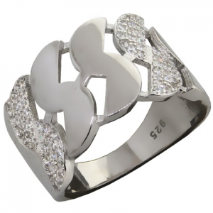 anillo ancho, ondeado, piedras blancas