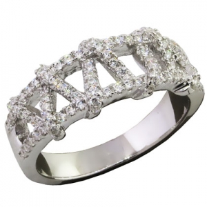 anillo medio si fin tiras cruzadas, piedras blancas 