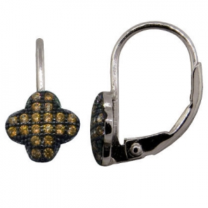 Par aros flor rodio negro piedras champagne
