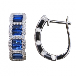 Par aros tipo argolla piedras baguettes azules, piedras redondas blancas