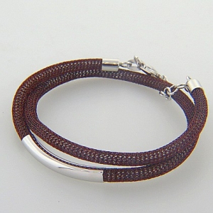 pulsera tubo doble blanco hilo chocolate