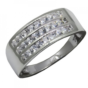 anillo triple medio sin fin de piedras blancas
