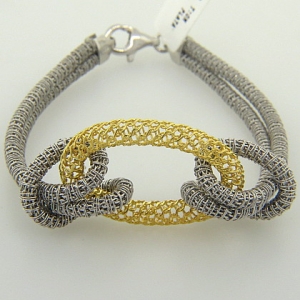pulsera nudo doble tejida calada blanca con centro oval amarillo