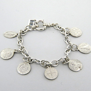 pulsera plata eslabones dijes colgantes santos