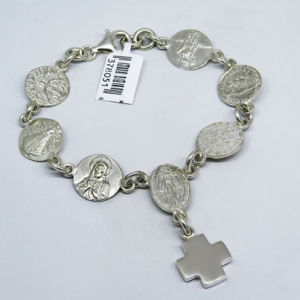 pulsera medallas santos y cruz colgante