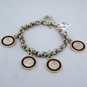 pulsera eslabones,colgantes religiosos,esmalte rojo ( san Jorge, san Benito, sagrado corazon, Espiritu Santo )