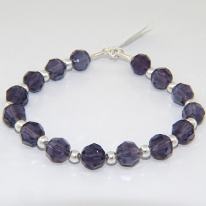 pulsera bolitas facetadas amatistas con bolitas de plata