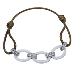 pulsera eslabones ceramica blanca, piedras, tiento marron