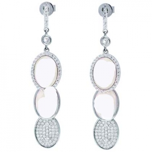 Par aros doble nacar, pave, piedras blancas alrededor, colgantes