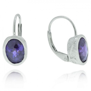 Par aros piedra ovalada violeta, detalles alrededor, cierre brisura