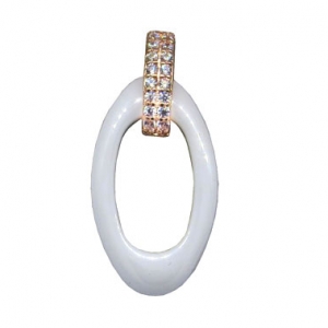 Colgante ovalado ceramica blanca, con piedras, rosado