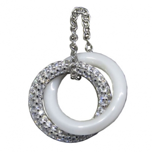 Dije cadenita dos circulos, ceramica blanca y pavee