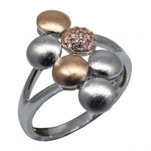 anillo circulos satinados, piedras rosas, enchapado rosado, con movimiento