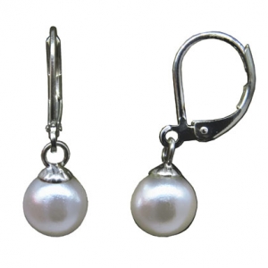Par aros perla, colgantes, sistema brisura, 6 mm