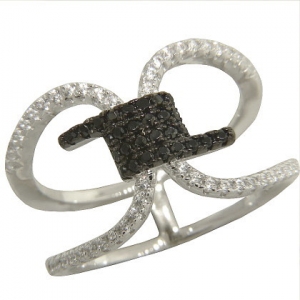 anillo doble con piedras negras y blancas
