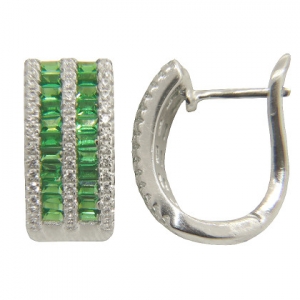 Par aros argolla doble fila piedras baguettes verdes