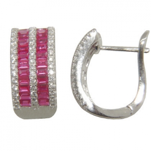 Par aros argolla doble fila piedras baguette rosadas