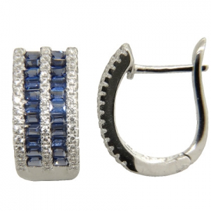 Par aros argolla doble fila piedras baguettes azules