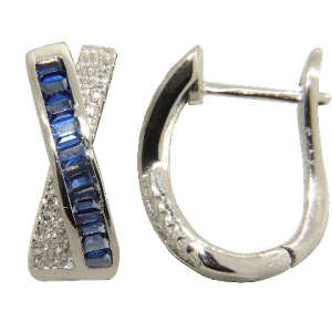 Par aros argolla cruzados con piedras baguette azules
