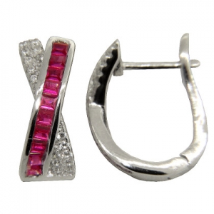 Par aros argolla cruzados con piedras baguette rosadas