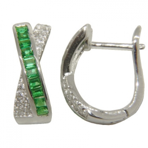 Par aros argolla cruzados con piedras baguette verdes