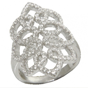 anillo tipo flor ancho pave calado, blanco