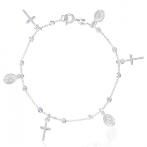 pulsera medallitas y cruz