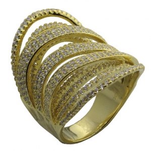 anillo alargado tiras de piedras cruzadas, amarillo