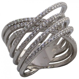 anillo ancho 7 tiras de piedras cruzadas, blanco