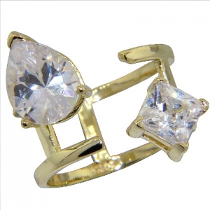anillo abierto, piedra en forma de gota y piedra cuadrada, amarillo
